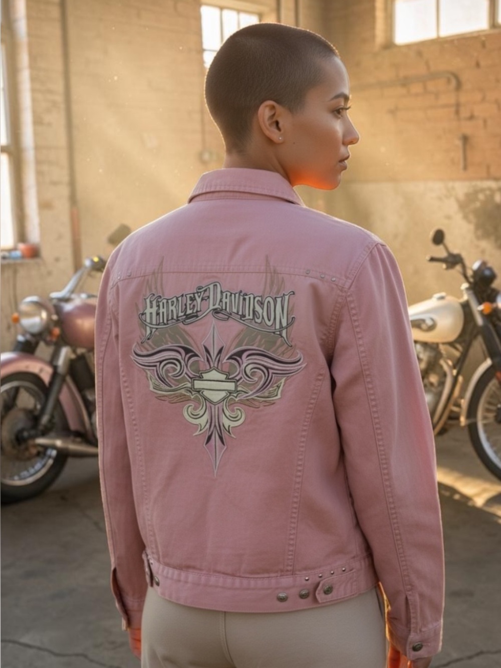 Harley Davidson Pink Biker Style Jacket Womens Size Large